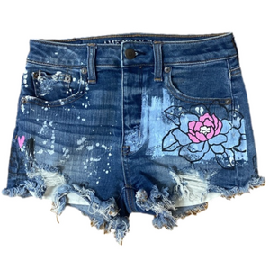 American eagle vintage high rise festival distressed paint splatter shorts